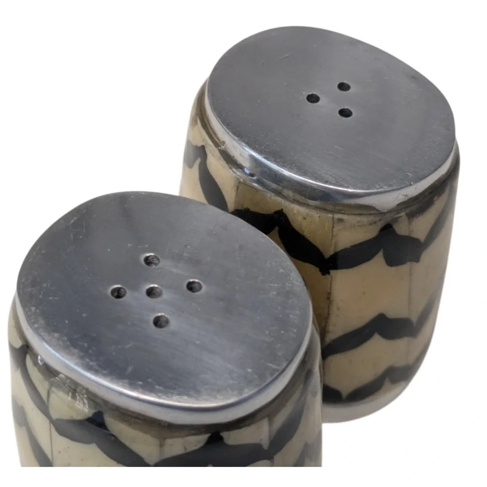 Williams Sonoma Chevron Bone Salt and Pepper Shakers Black Beige